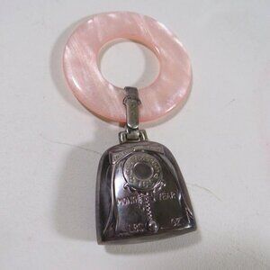 Baby Vtg 1950s Webster Sterling Baby Rattle Unengraved, PINK Teething Ring Birth